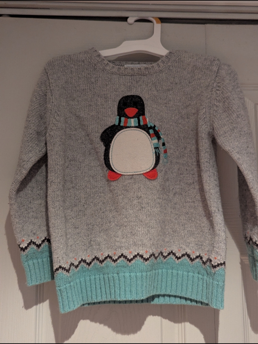 Janie And Jack Kids Penguin Sweater with Teal Trim